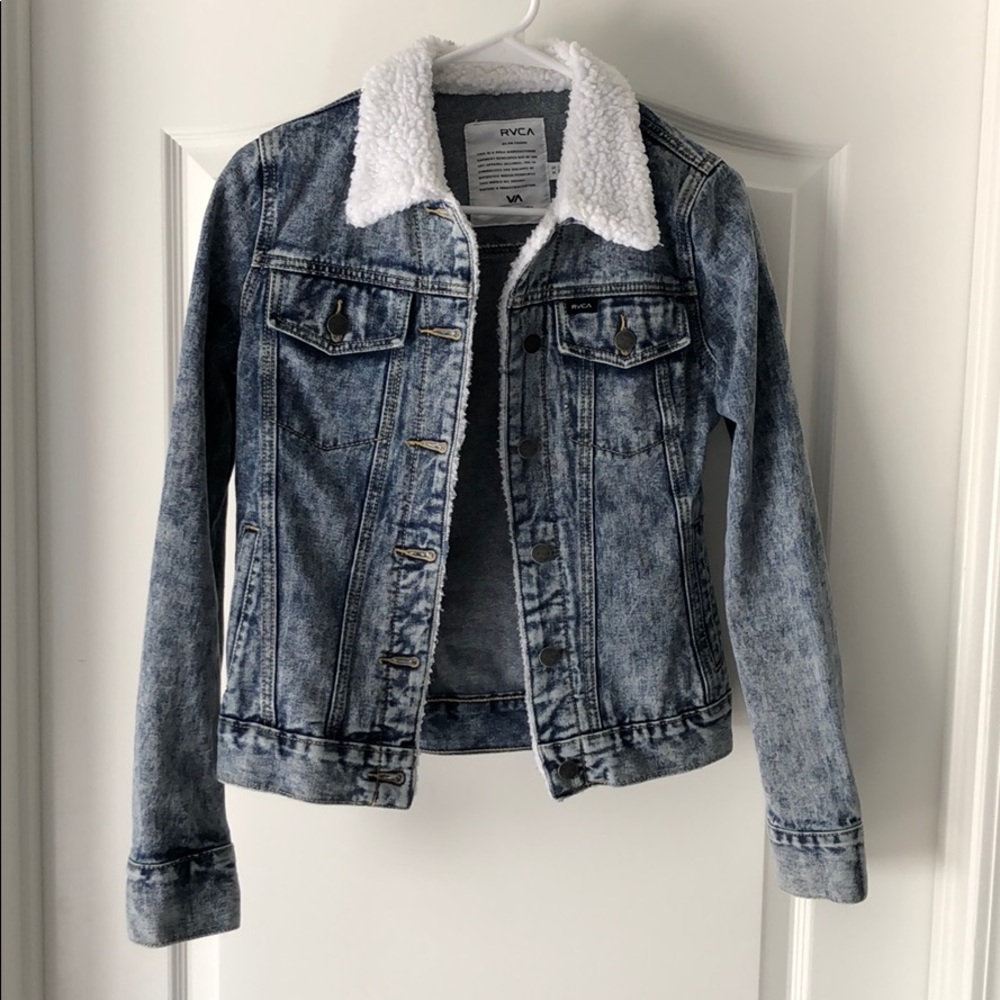 RVCA Sherpa Shearling fur acid wash jean jacket XS
